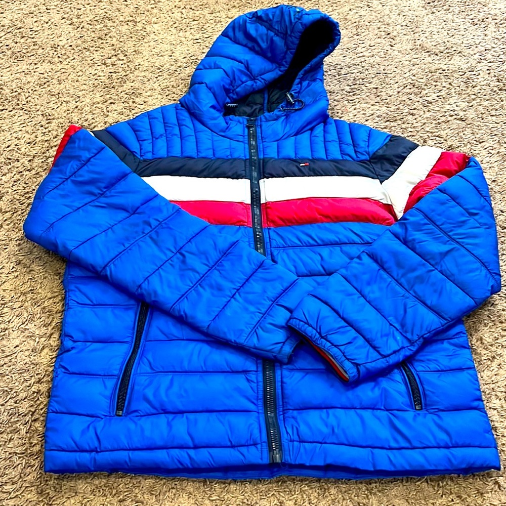 Bright blue color block men’s size small Tommy Hilfiger puffer